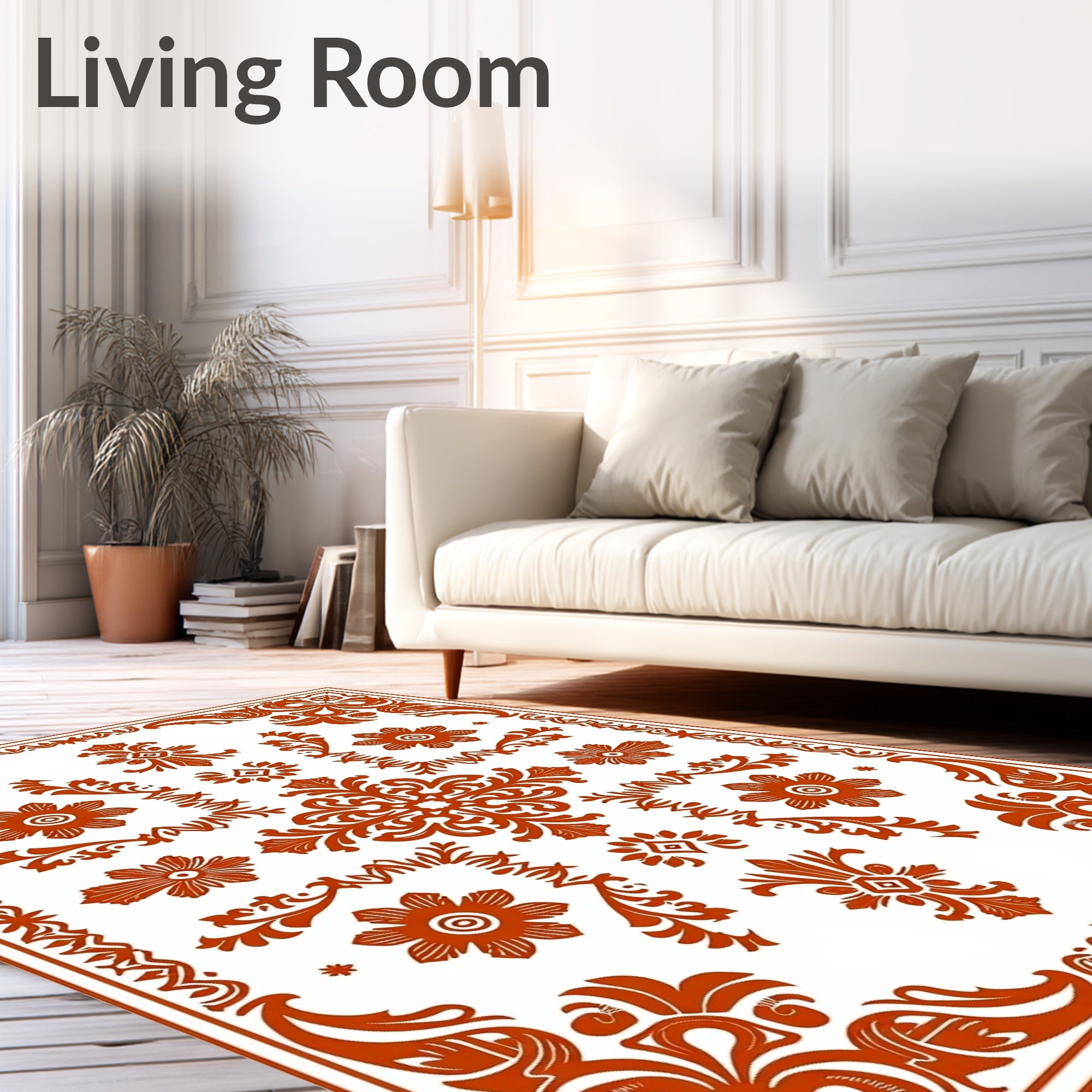 Ornate Floral Scrollwork In Red Rug