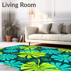 Tropical Teal Yellow Petal Bloom Rug