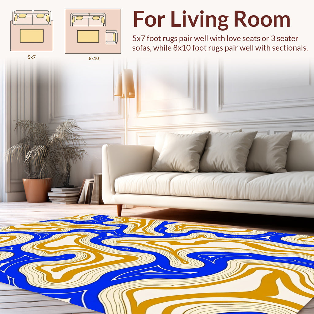 Abstract Swirls Blue Gold Rug
