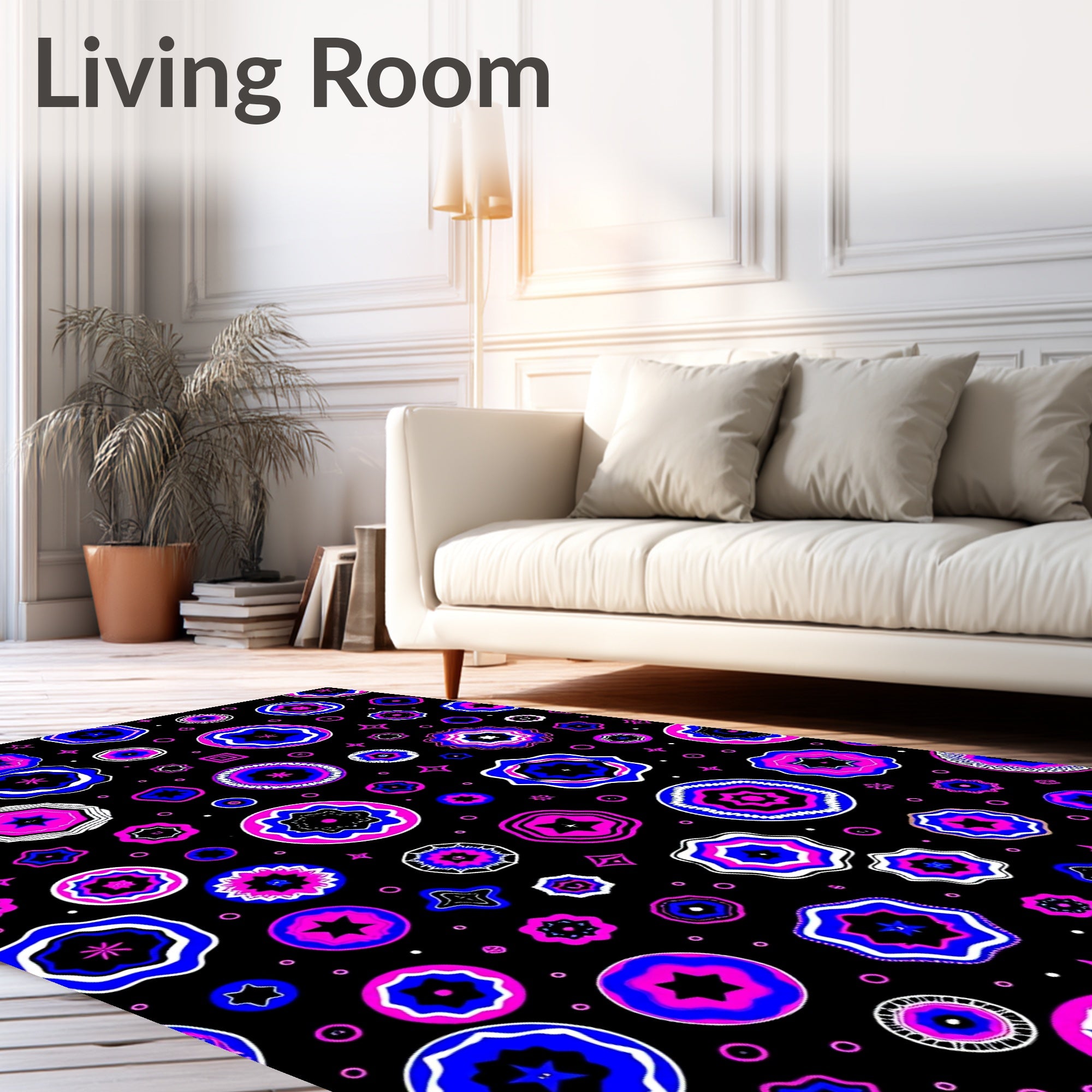 Colorful Floral Star Geo Pattern Rug