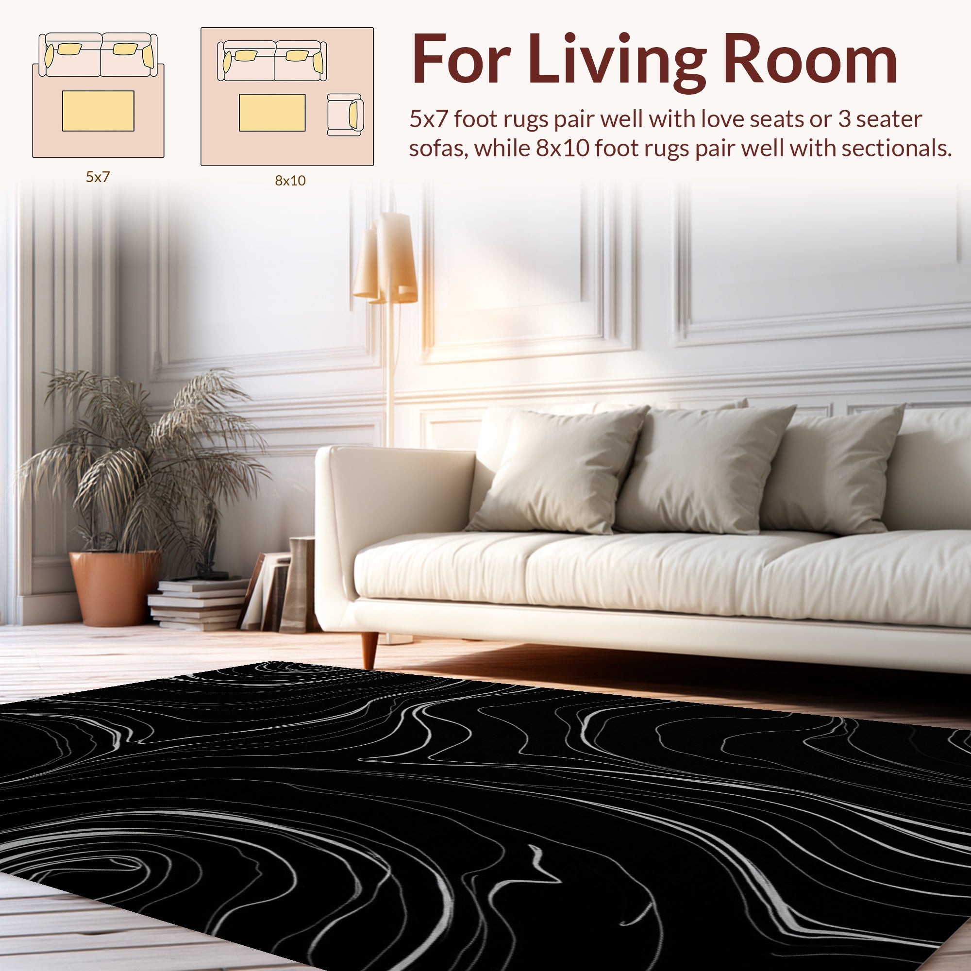 Black White Swirl Abstract Pattern Rug