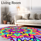 Vibrant Neon Mandala Pattern Rug