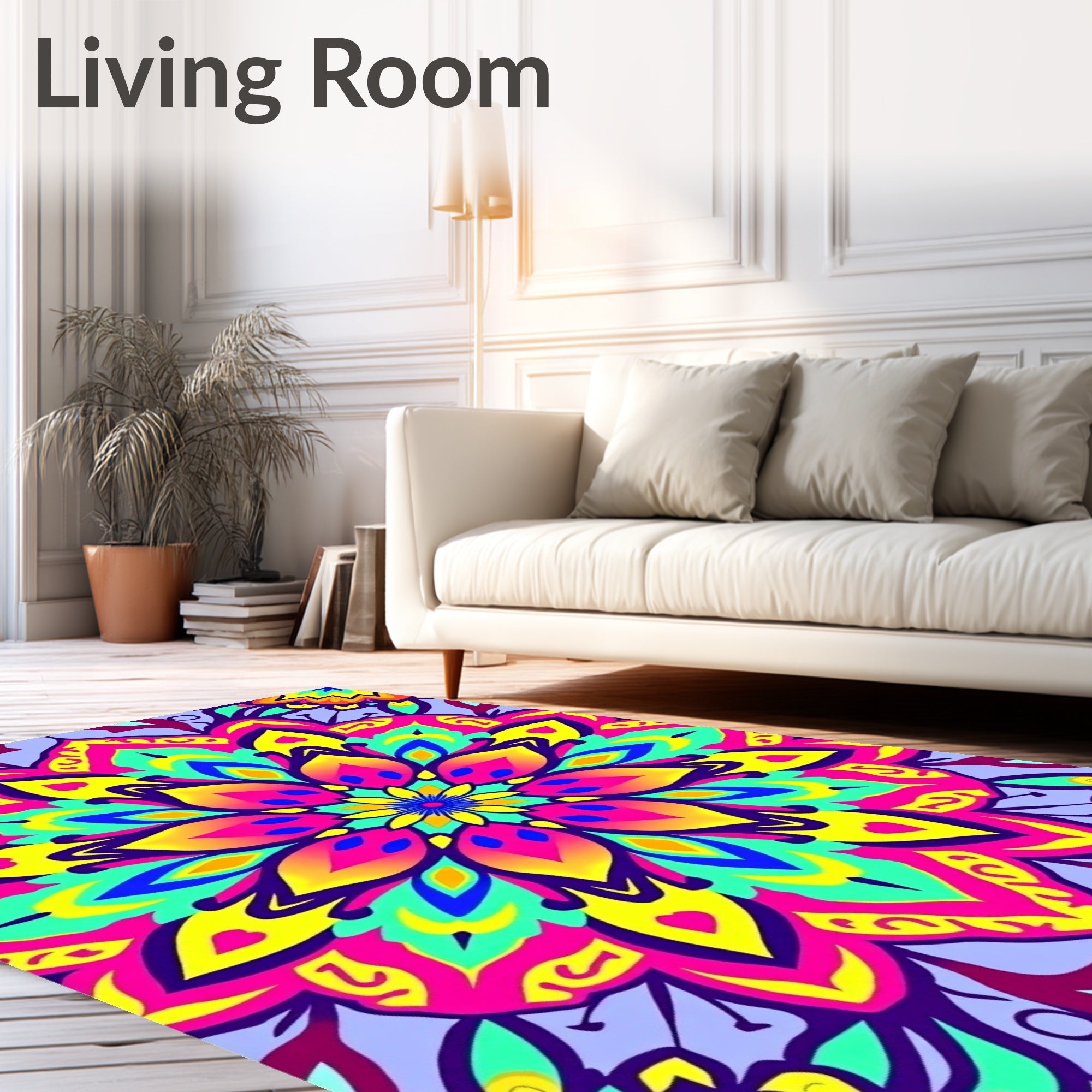 Vibrant Neon Mandala Pattern Rug