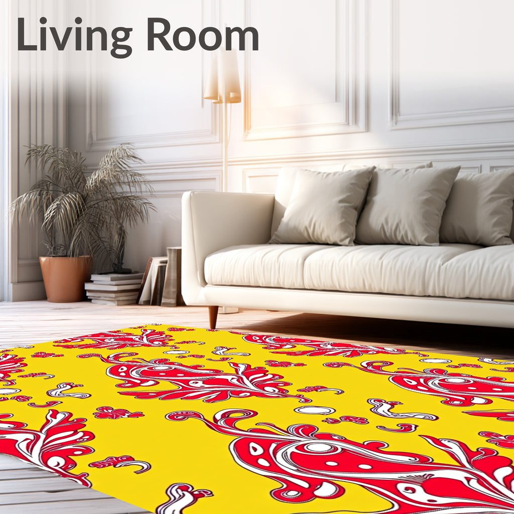 Bright Red Floral Swirl Pattern Rug