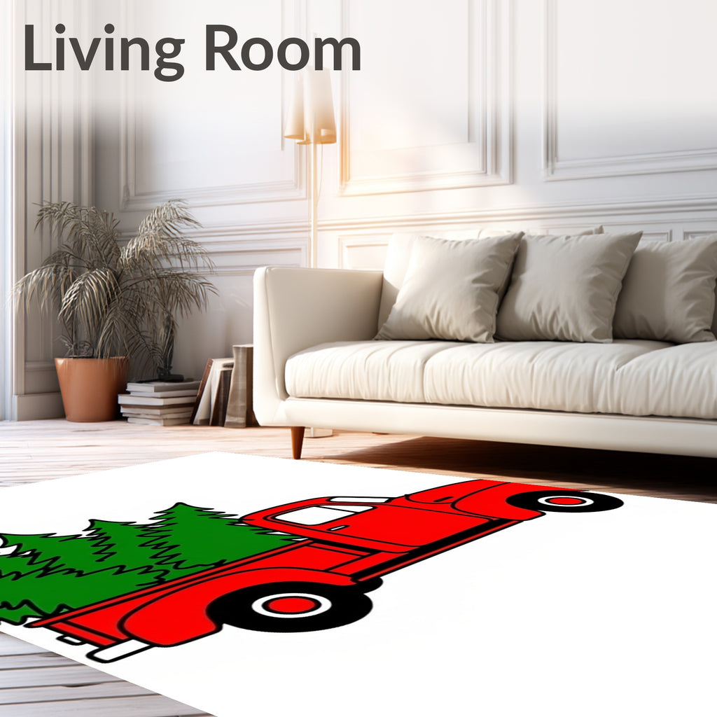 Red Vintage Truck Green Trees Rug