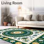 Emerald Geometric Sunburst Folk Art Rug