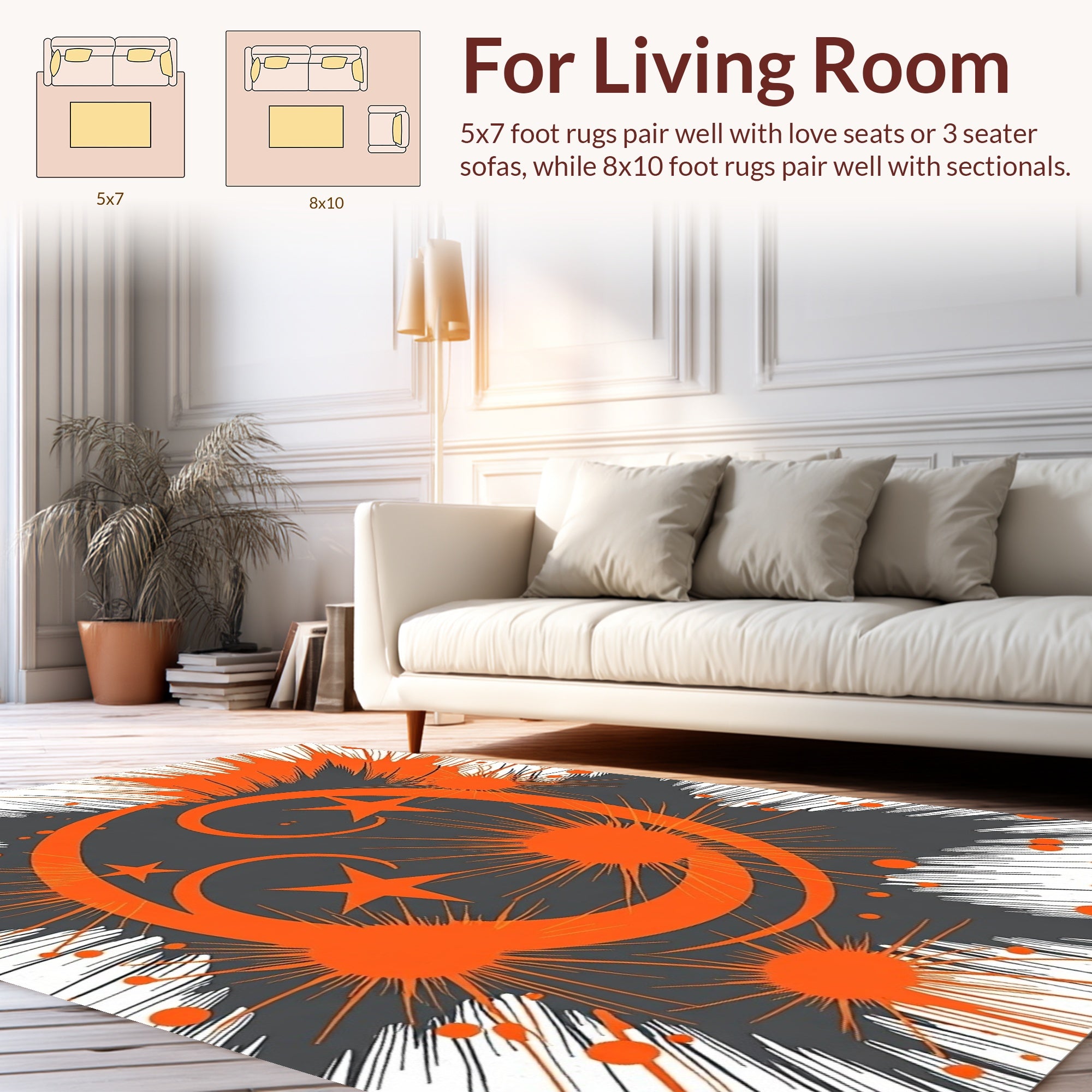 Orange Starburst Swirl Design Rug