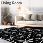 Black Butterfly And Star Pattern Design Rug