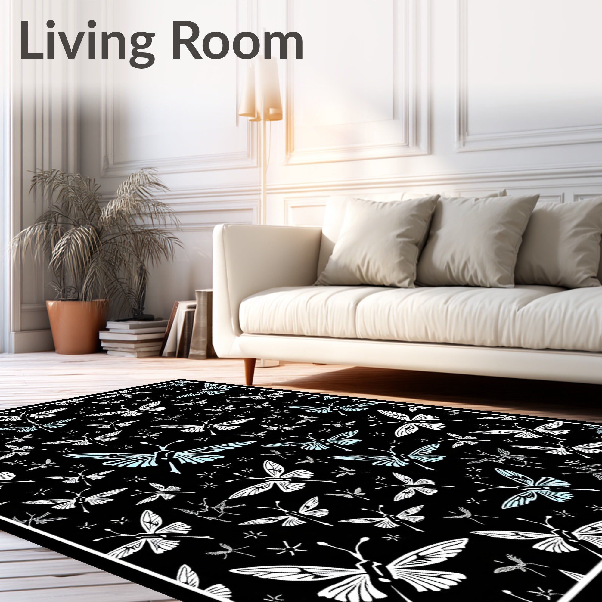 Black Butterfly And Star Pattern Design Rug