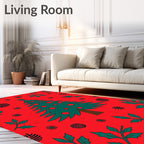 Festive Christmas Tree Holly Pattern Rug