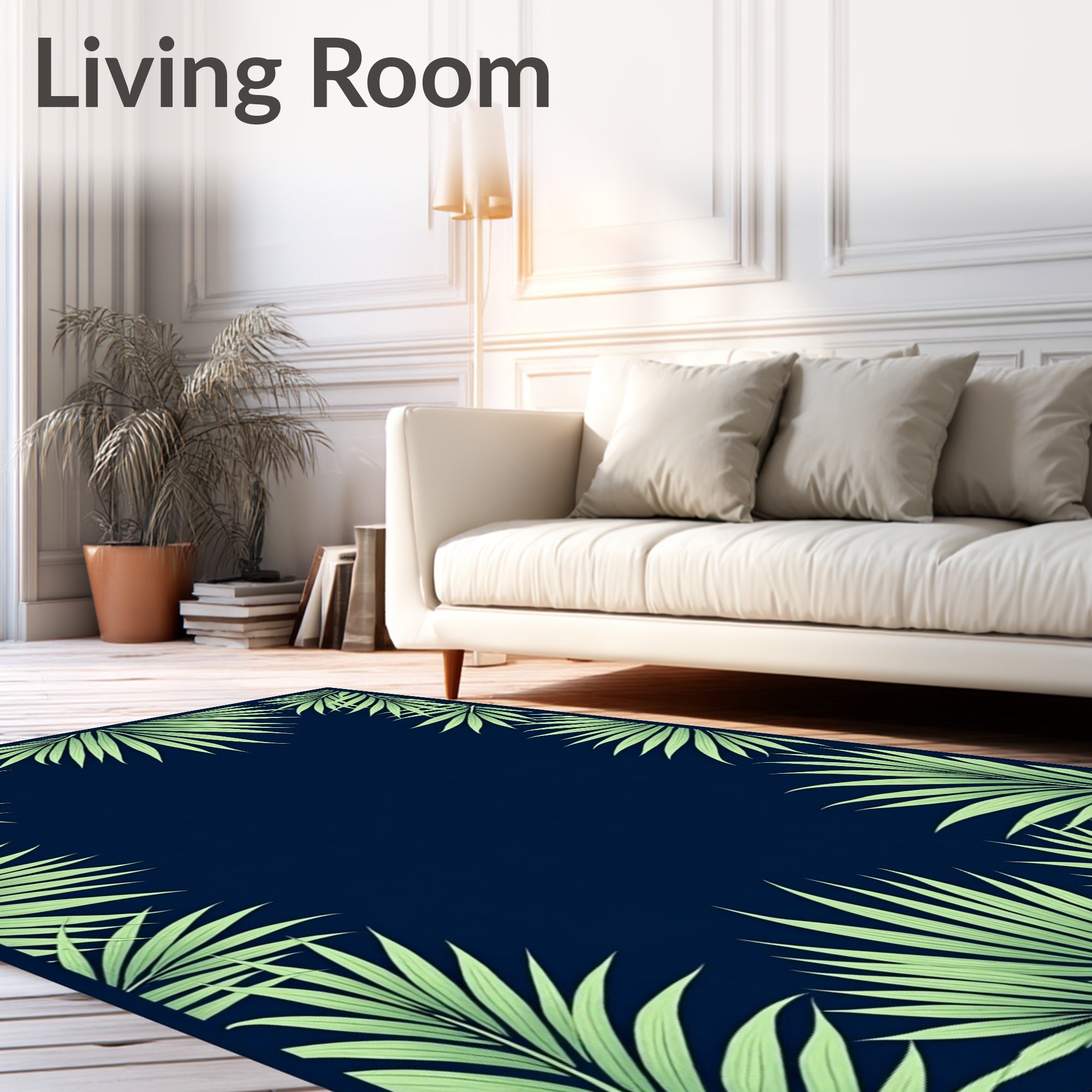 Tropical Palm Leaf Border Design Rug