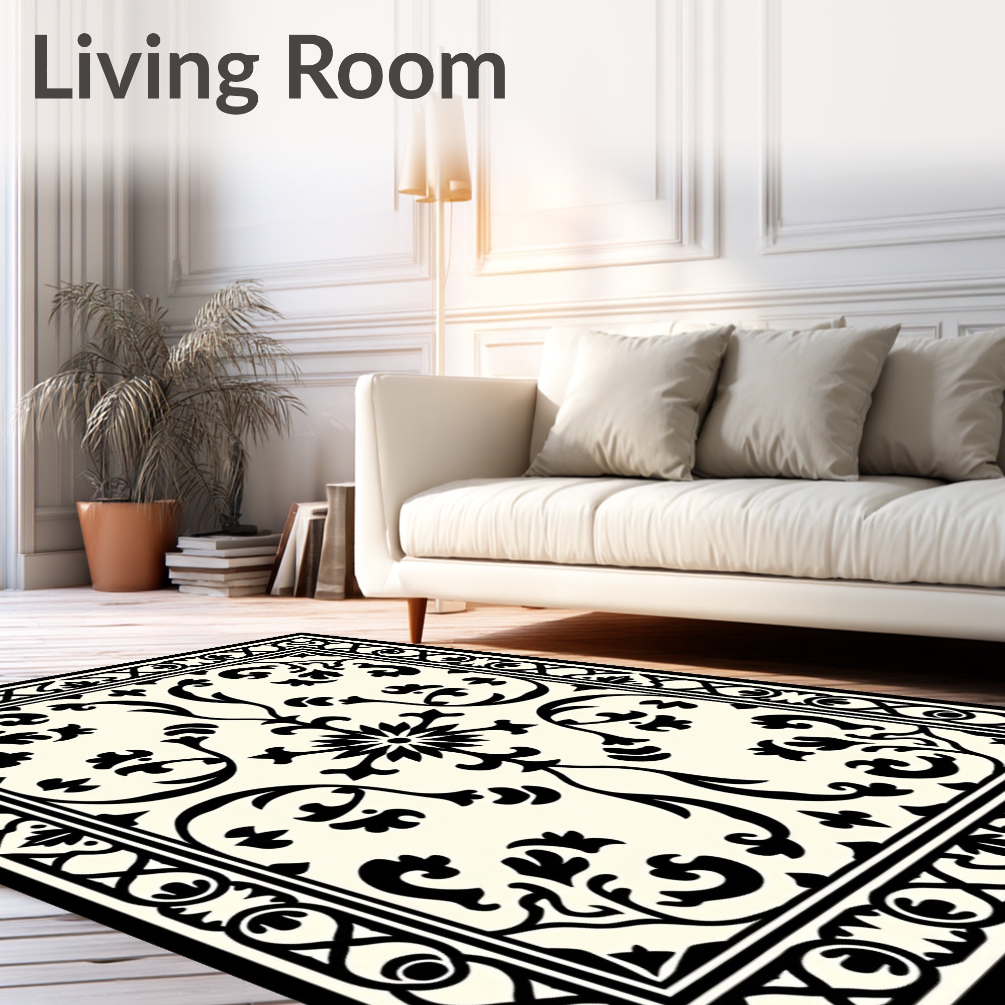 Classic Floral Scroll Border Design Rug