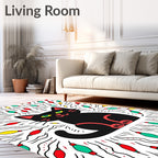 Black Cat With Colorful Lights Pattern Rug