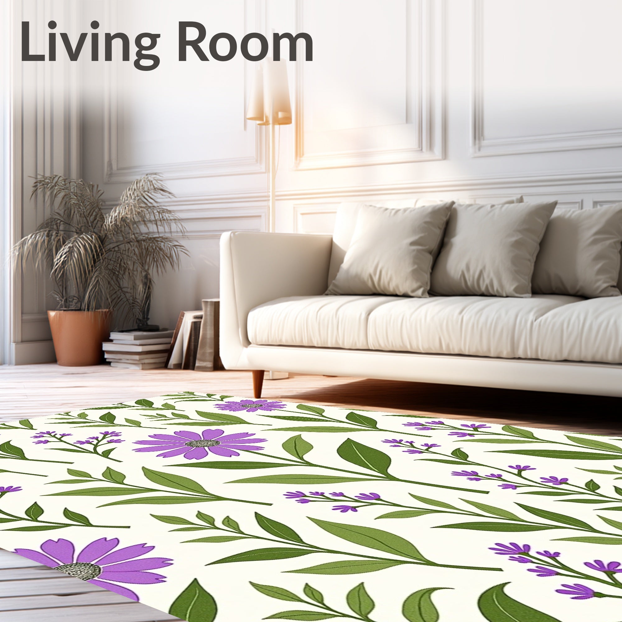 Purple Floral Branch Pattern Rug