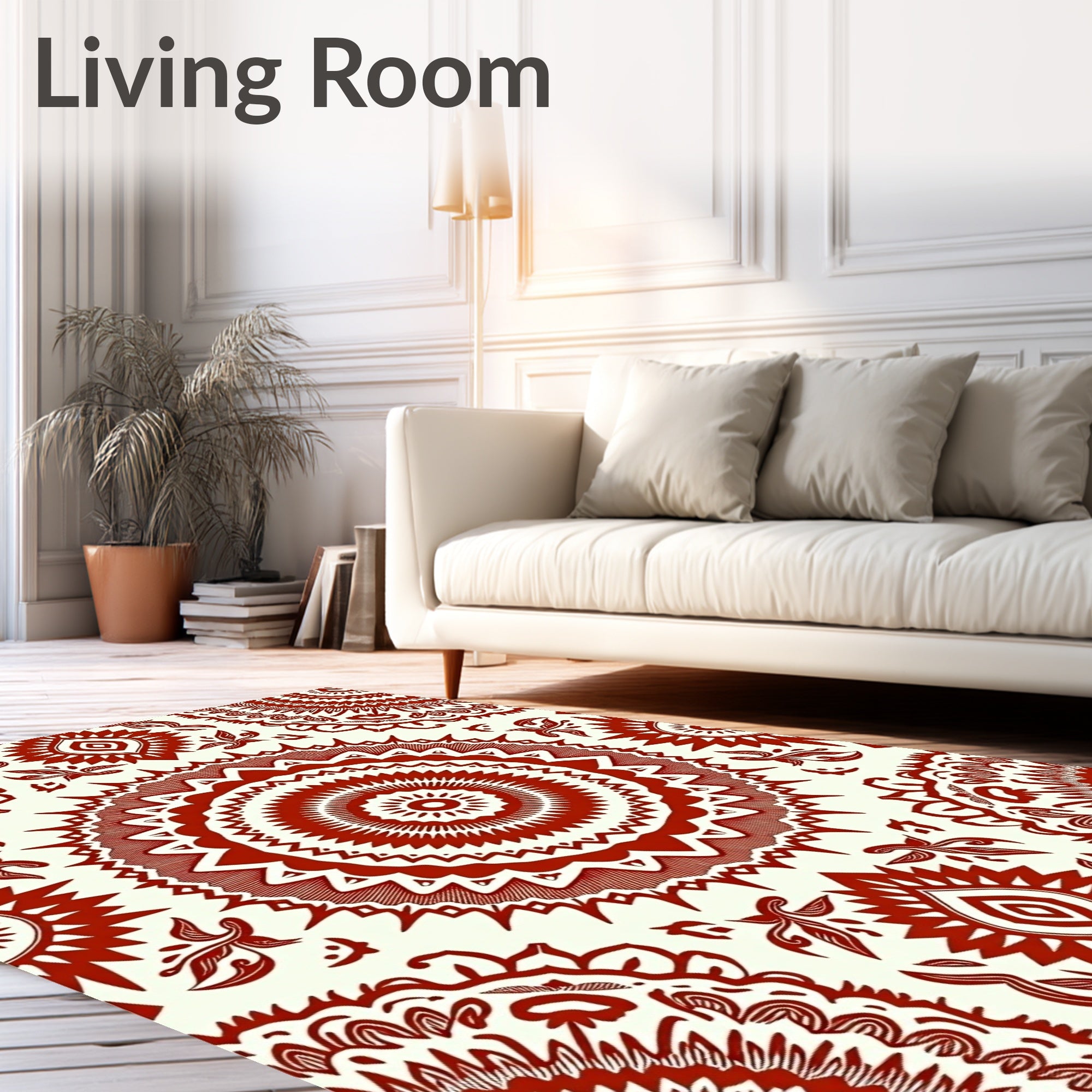 Intricate Red Floral Mandala Pattern Rug