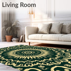 Intricate Golden Sunburst Mandala Design Rug