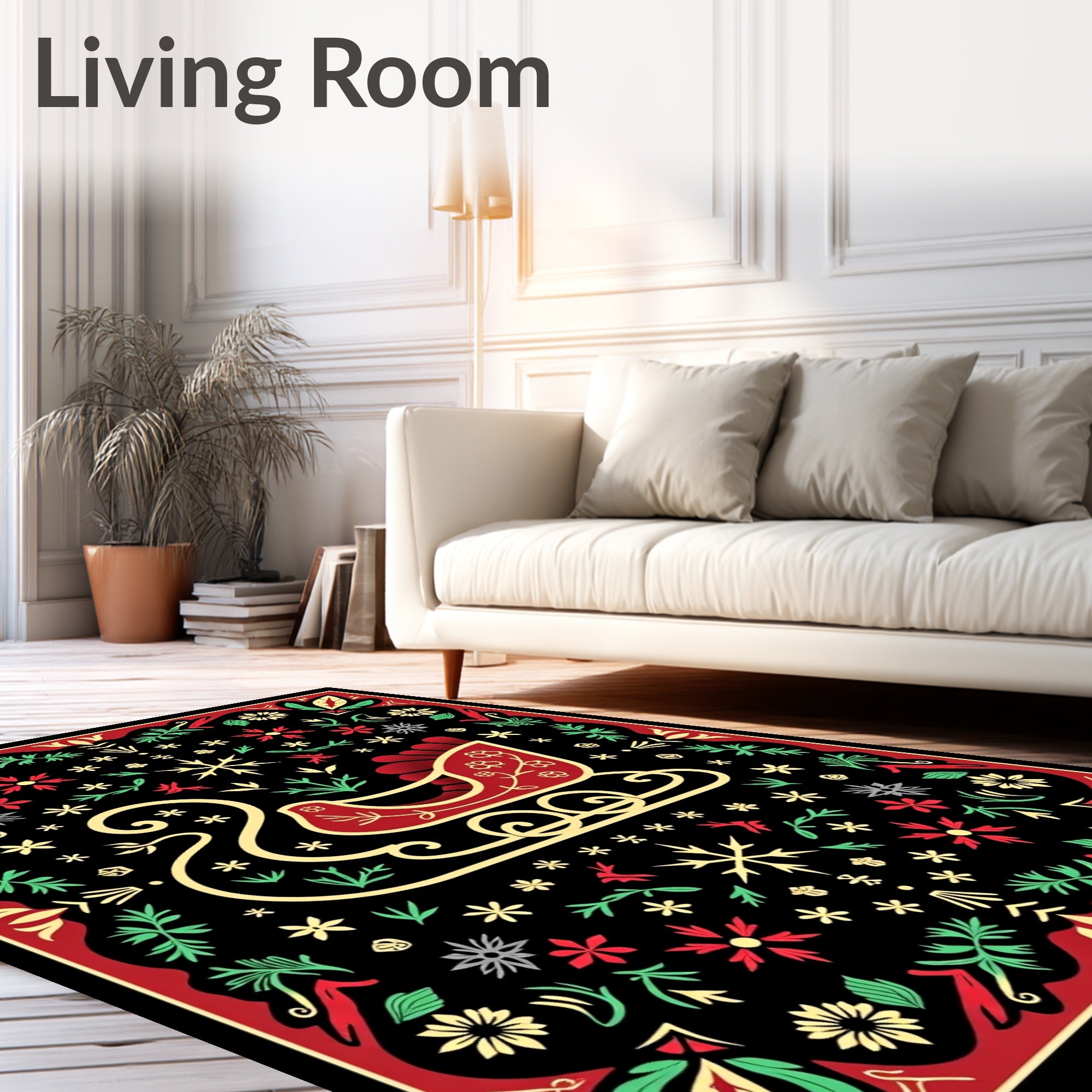 Festive Red Sleigh Floral Garland Rug