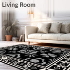 Striking Black Gray Ornamental Motif Rug