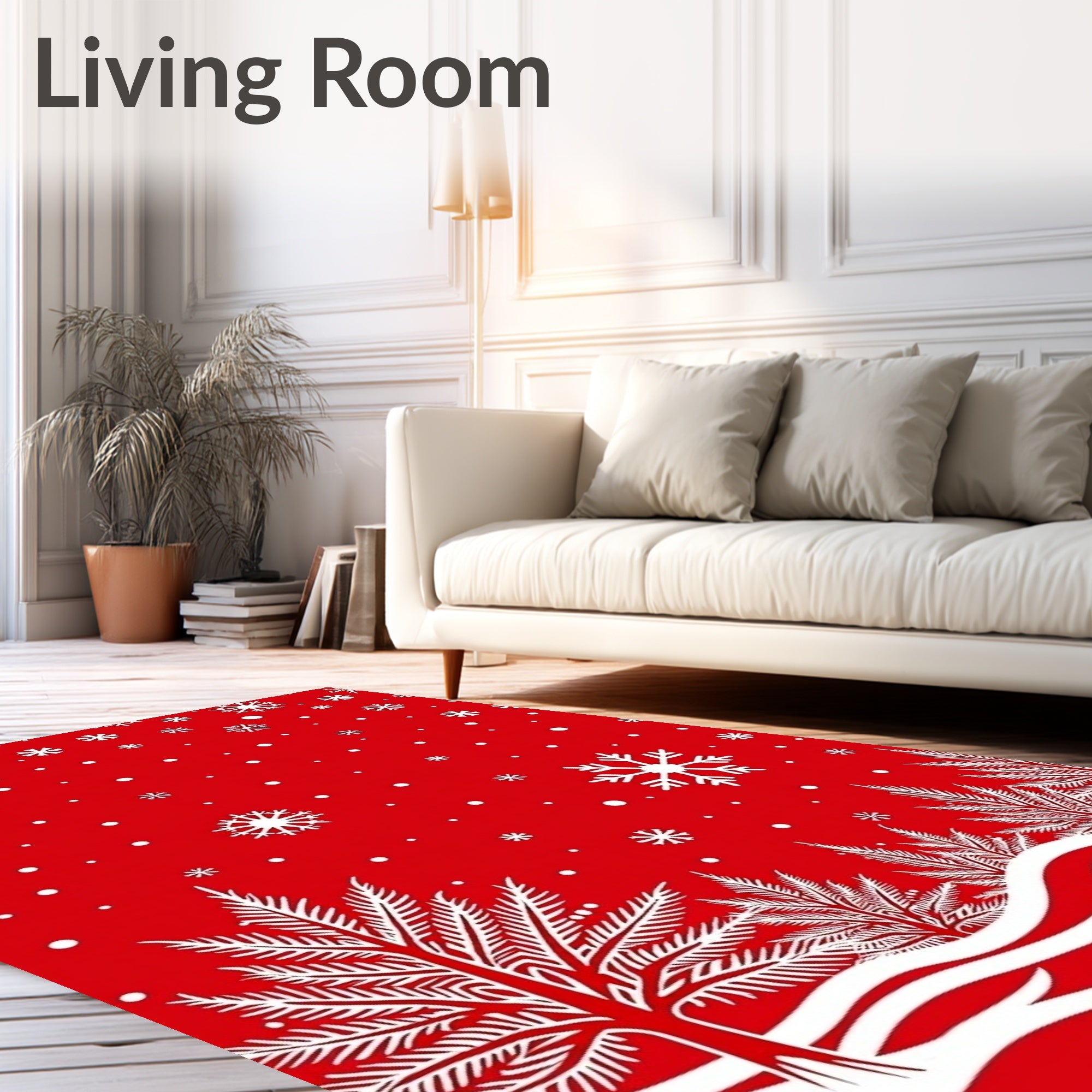 Red Snowflake Evergreen Forest Design Rug