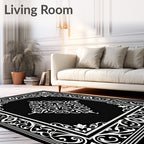 Elegant Black White Floral Scroll Rug