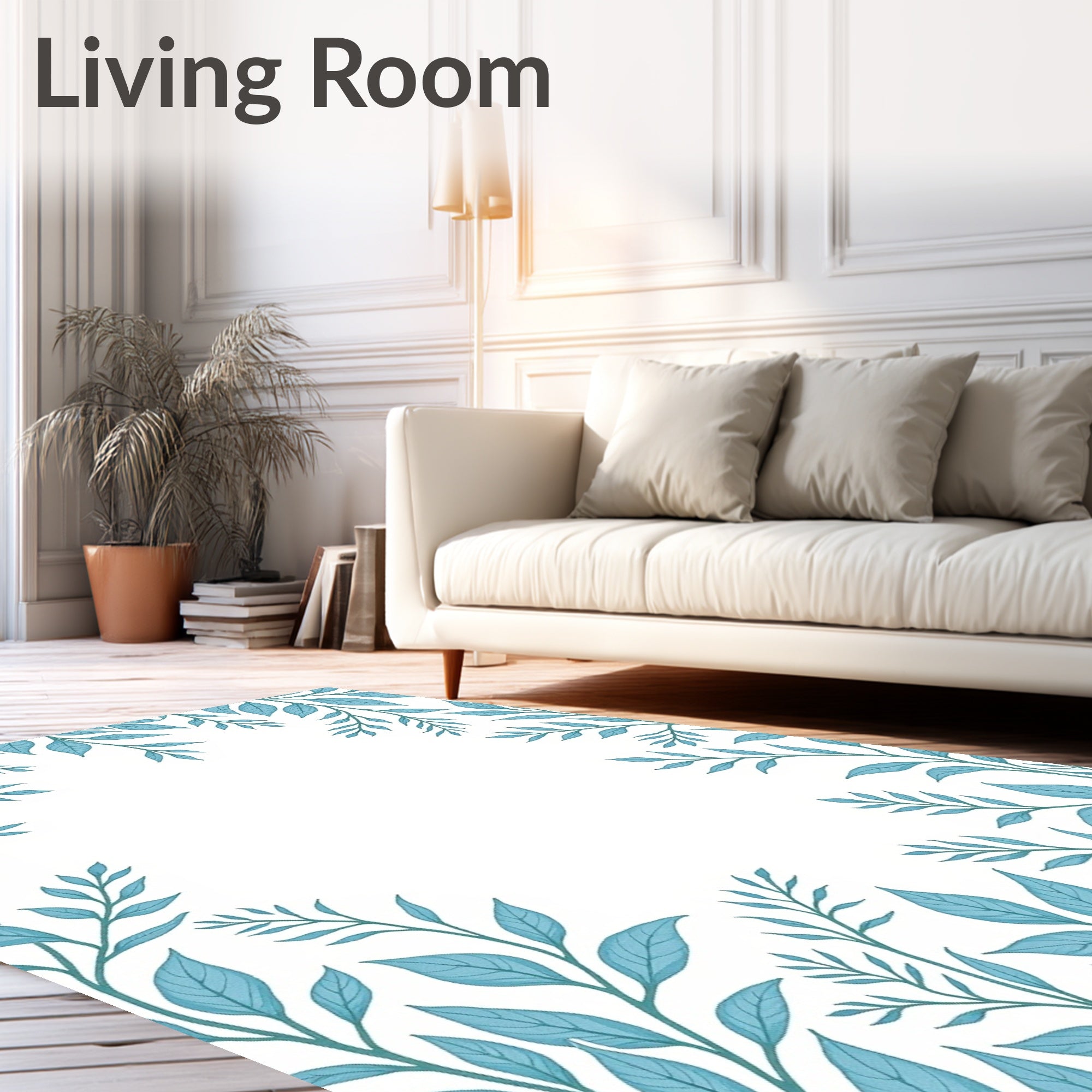 Teal Leafy Vine Border Design Rug