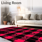 Bold Red Black Plaid Grunge Design Rug