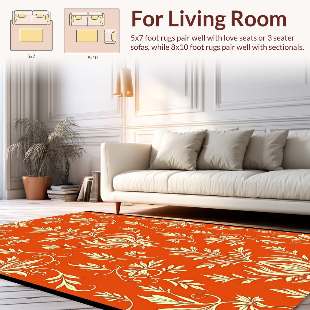 Damask Floral Patterned Orange Rug Design Rug