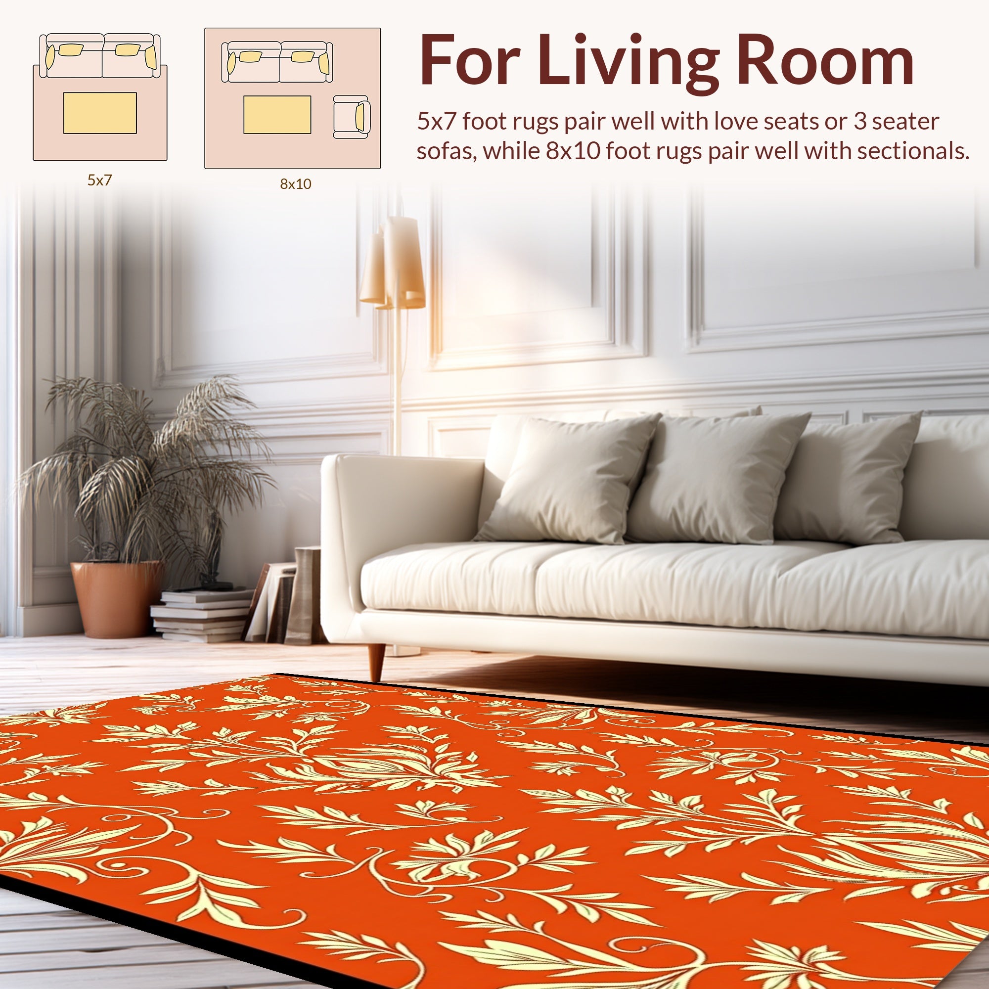 Damask Floral Patterned Orange Rug Design Rug