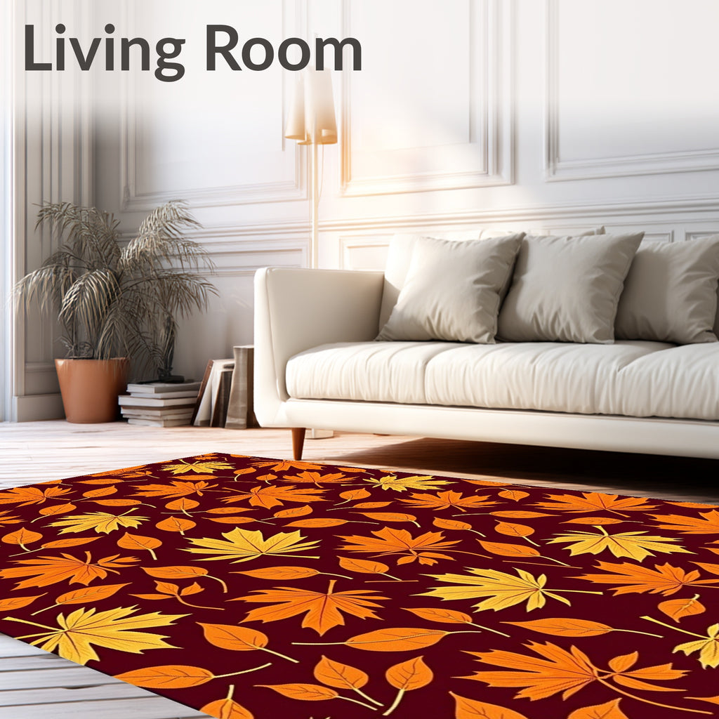 Autumn Leaves Pattern in Warm Tones Rug