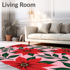 Red Floral Branches Pink Background Rug