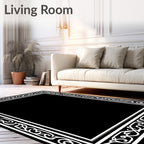 Classic Black White Scrollwork Decorative Rug