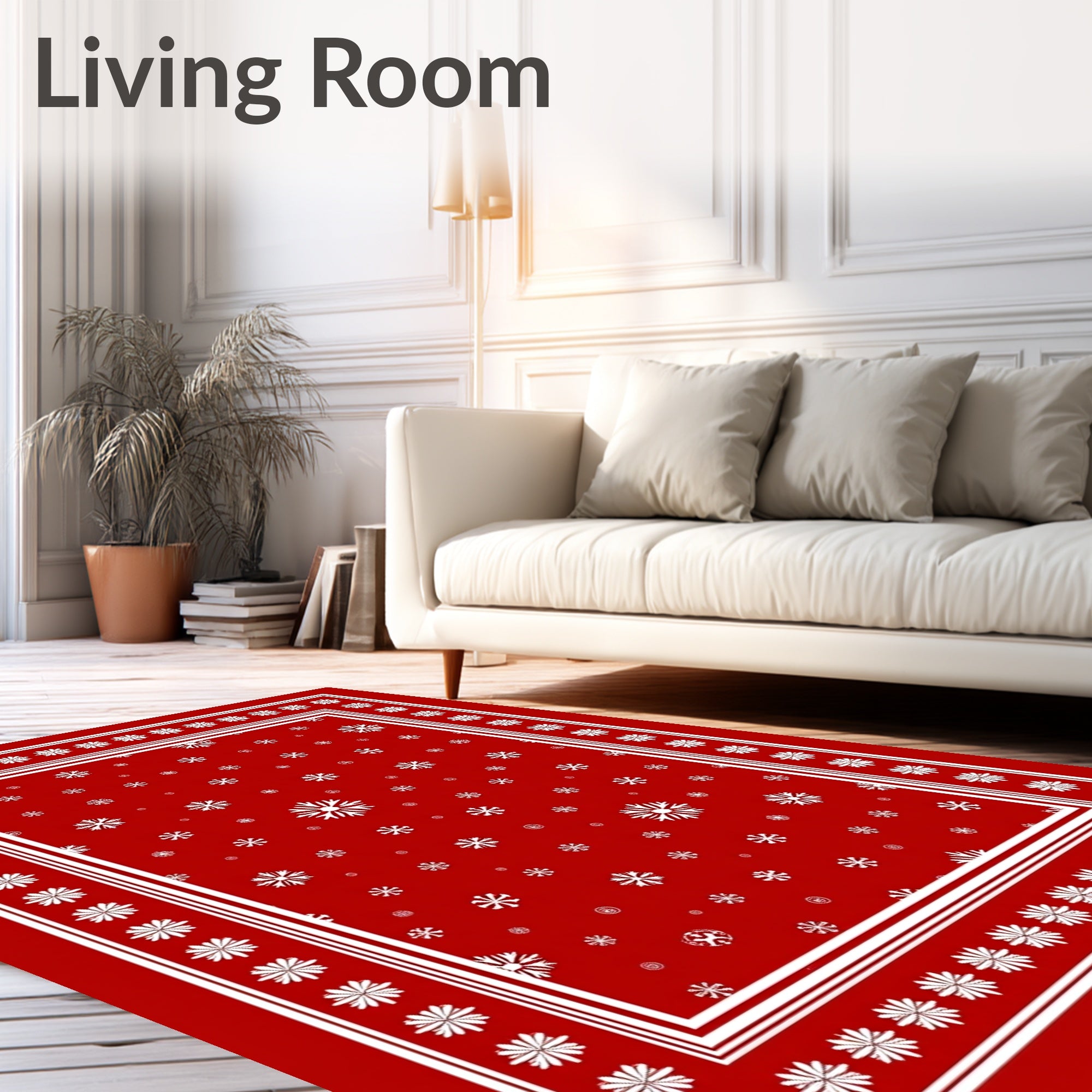 Winter Snowflake Border Design Red Rug