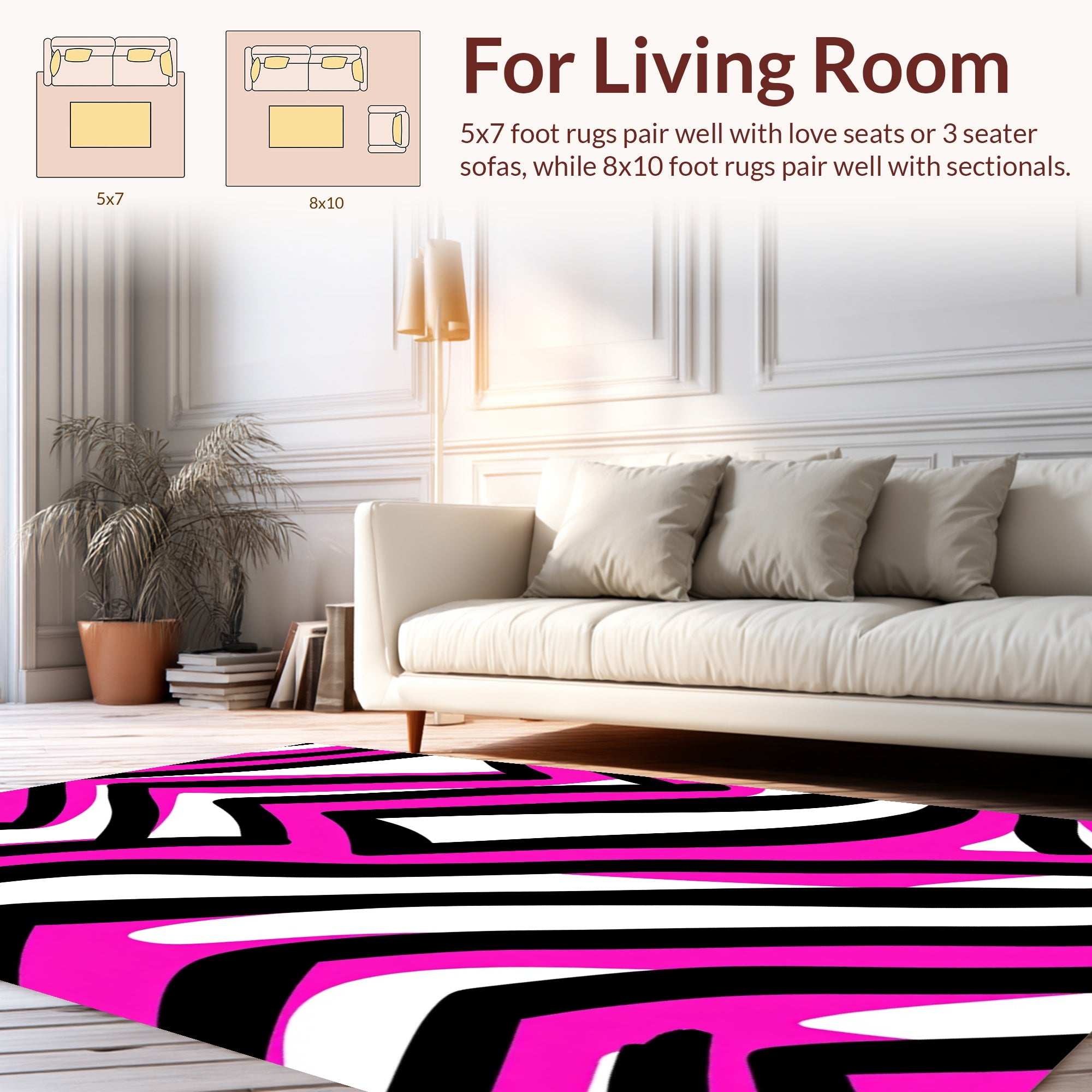 Bold Pink Black White Graphic Pattern Rug