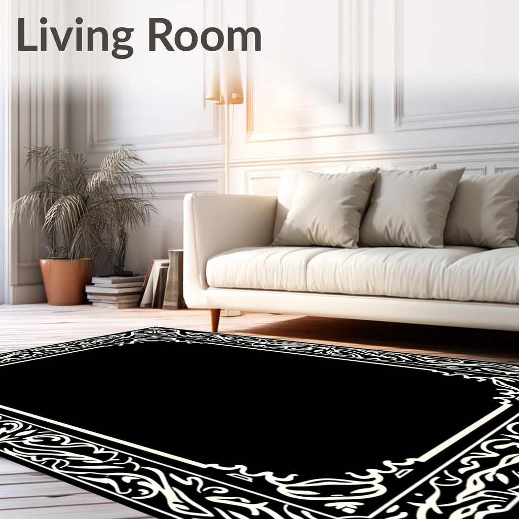Elegant White Floral Border Design Rug
