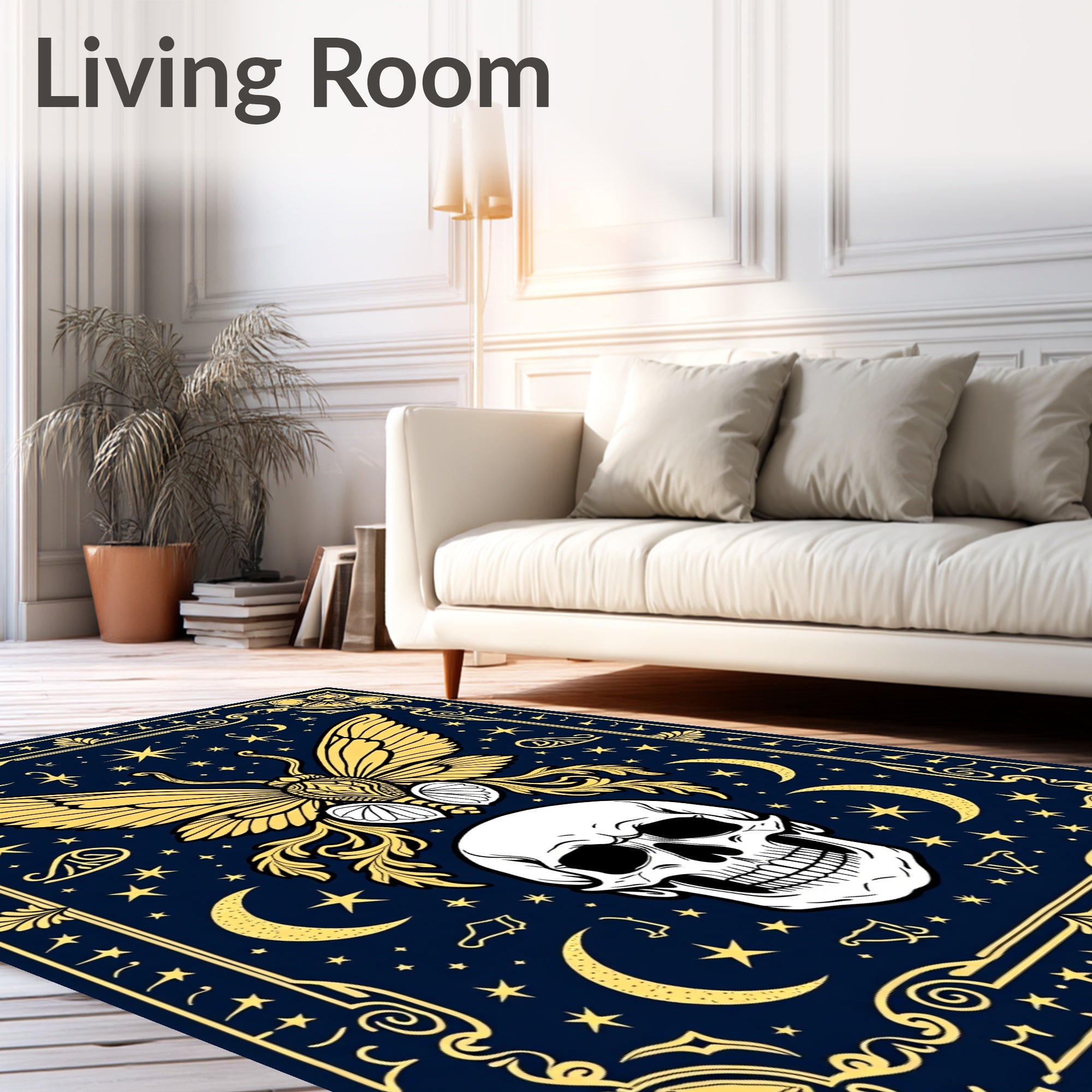 Mysterious Night Sky Moth Skull Design Rug