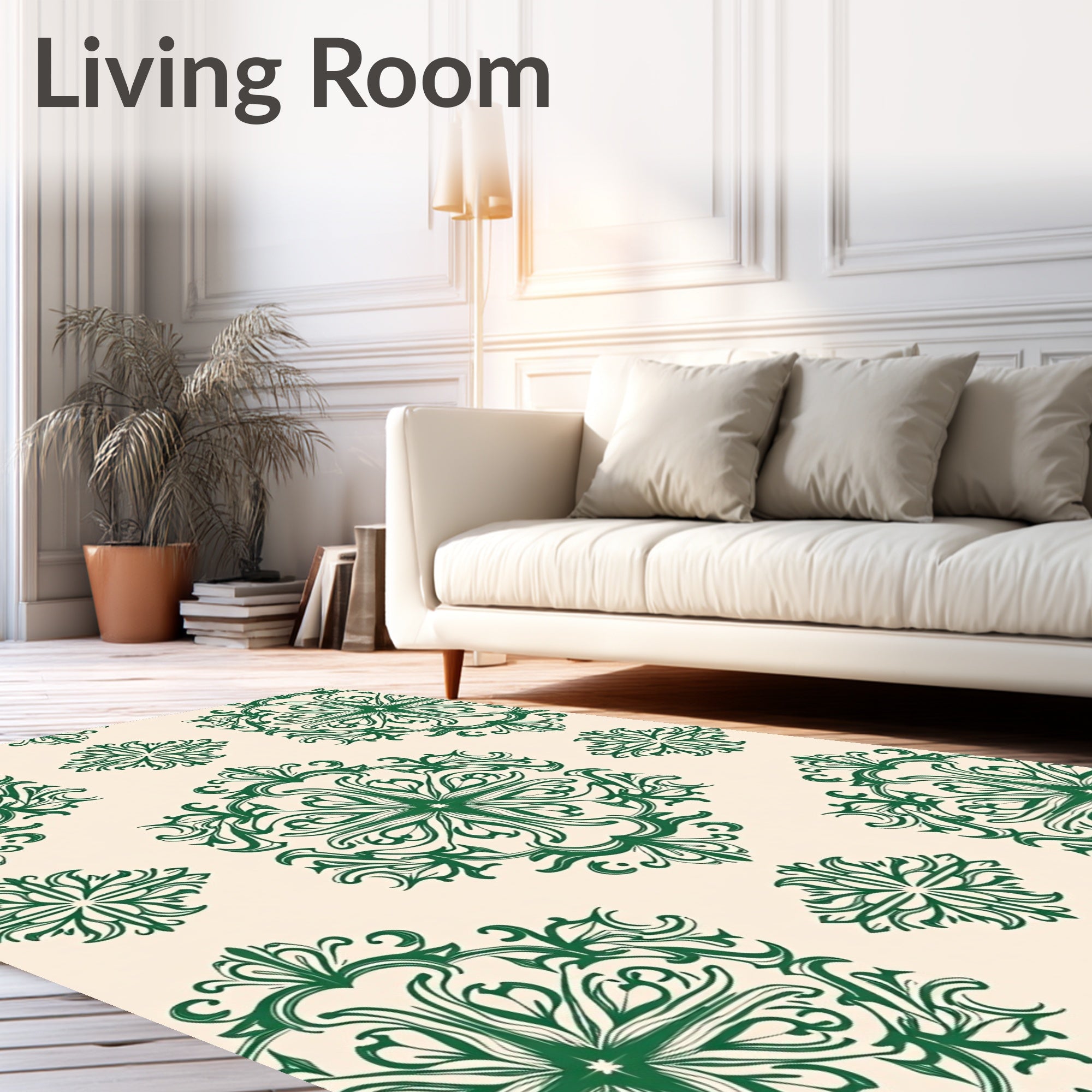 Emerald Floral Damask Pattern Rug