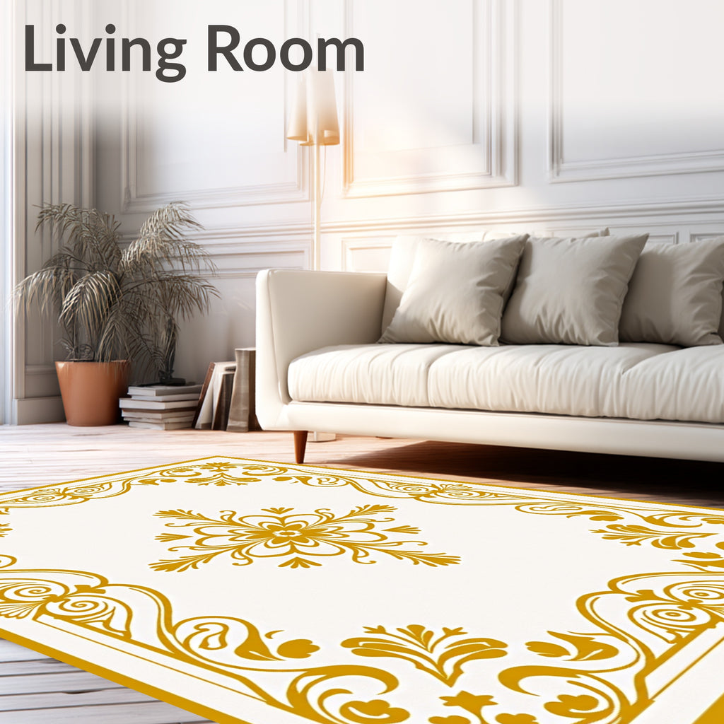 Ornate Floral Gold Border Design Rug