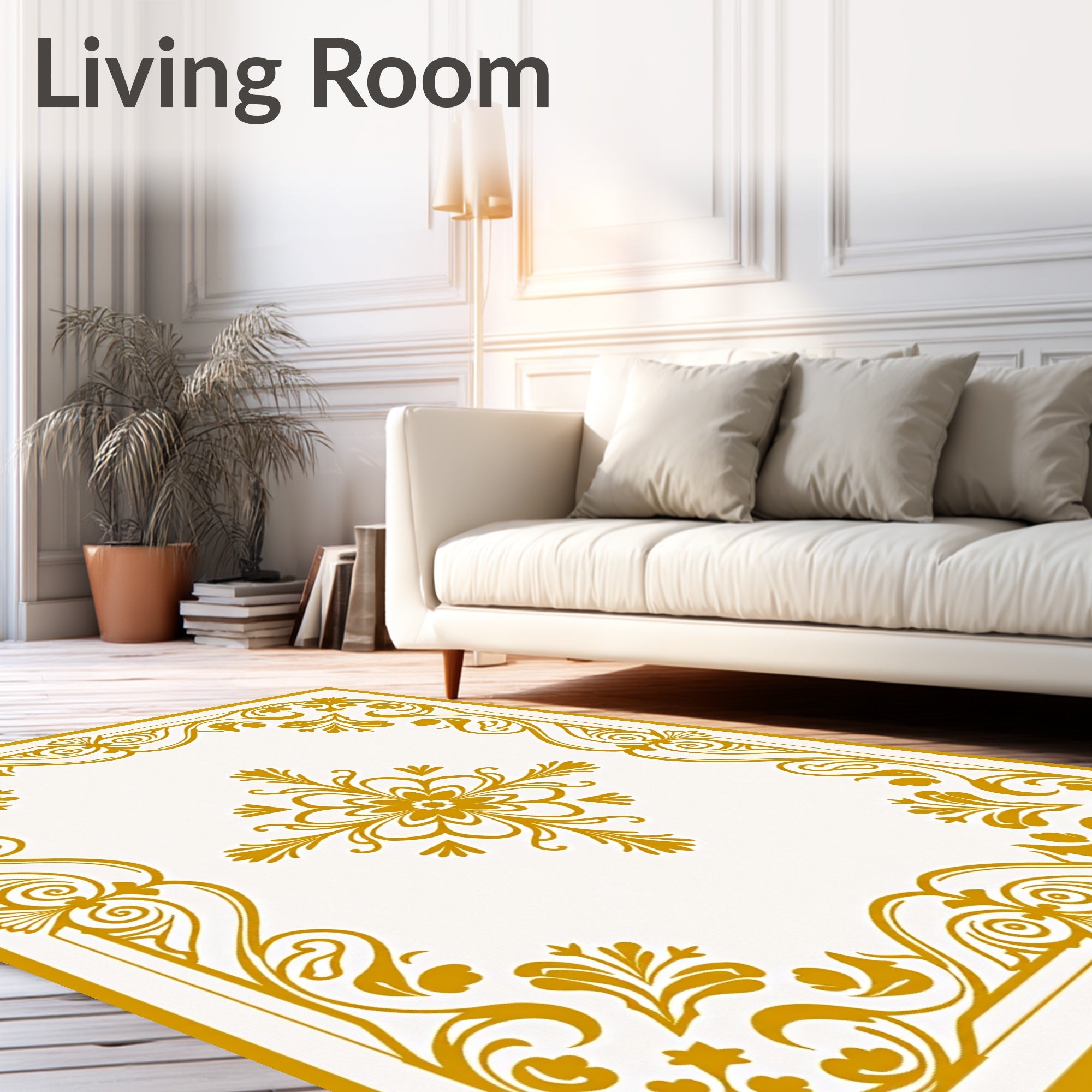Ornate Floral Gold Border Design Rug
