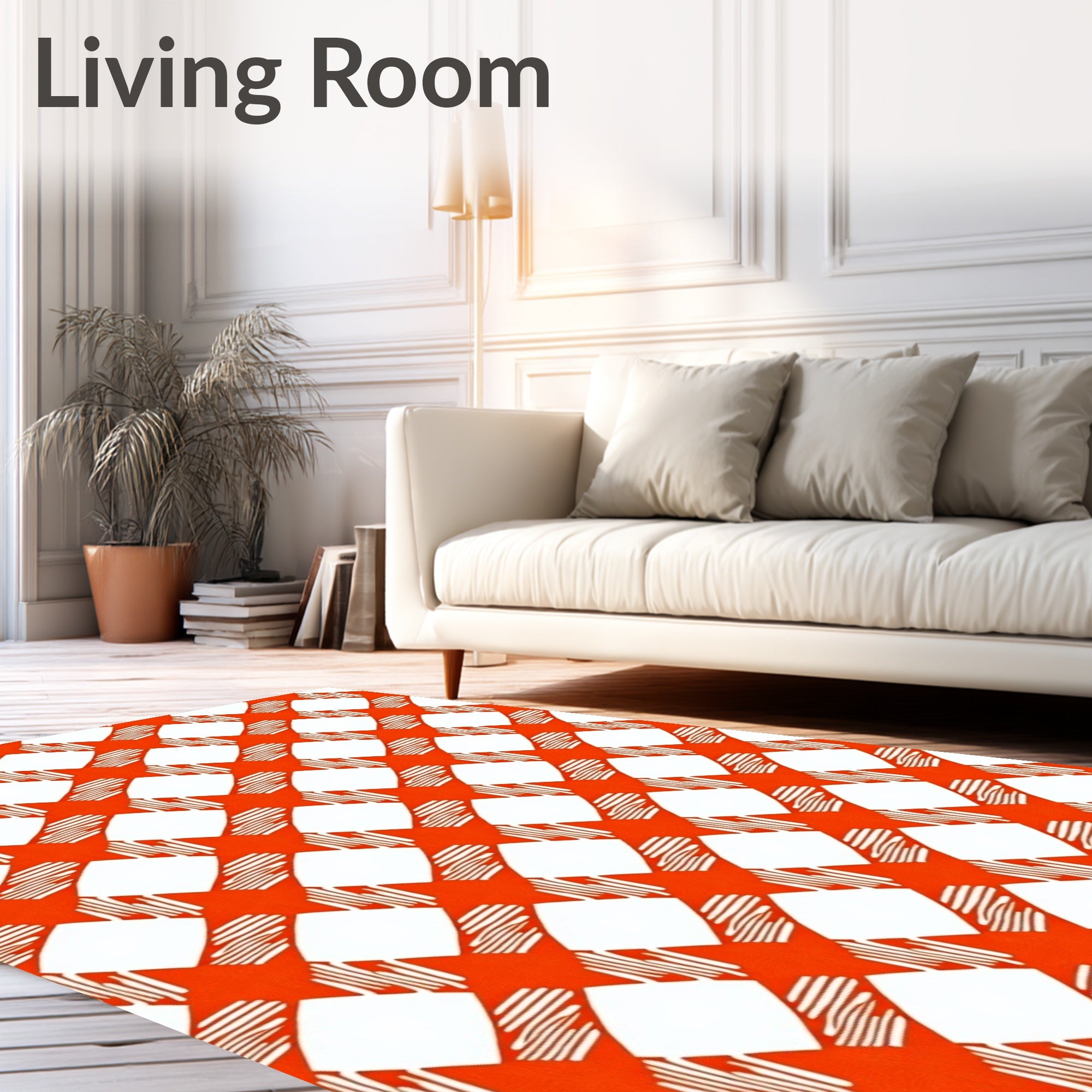 Orange White Diagonal Gingham Design Rug