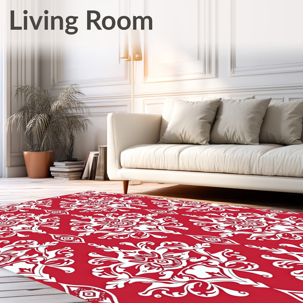 Classic Red and White Damask Pattern Rug