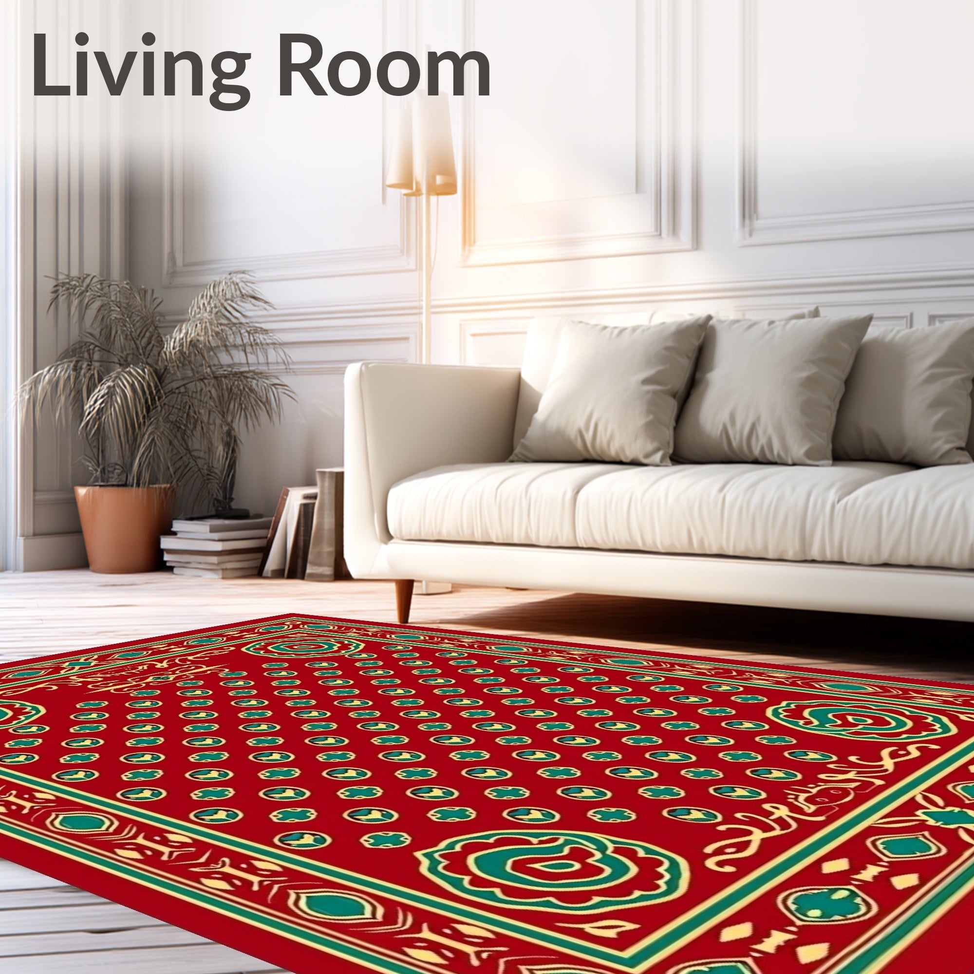 Red Geometric Floral Medallion Design Rug