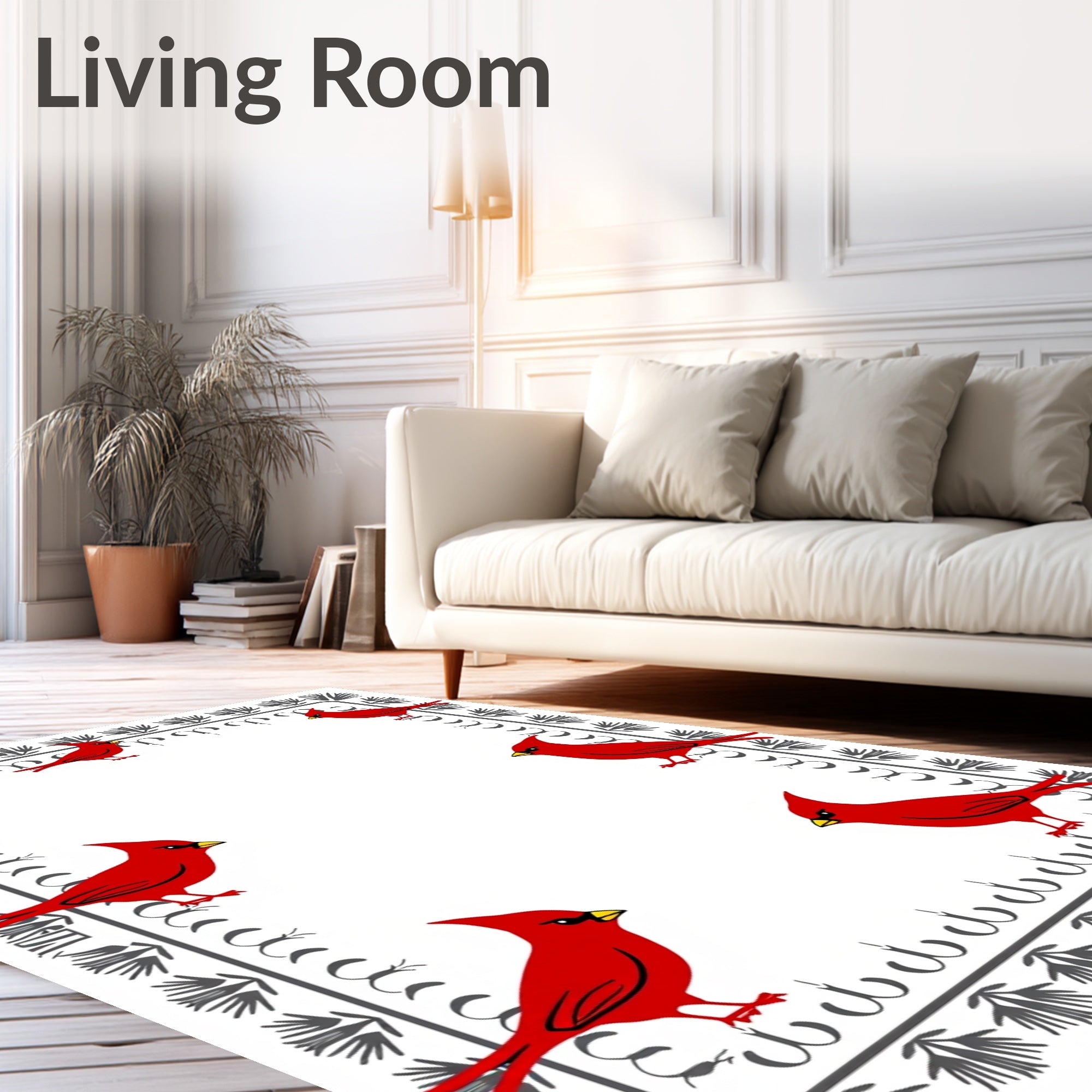Red Cardinal Whimsical Patterned Border Rug