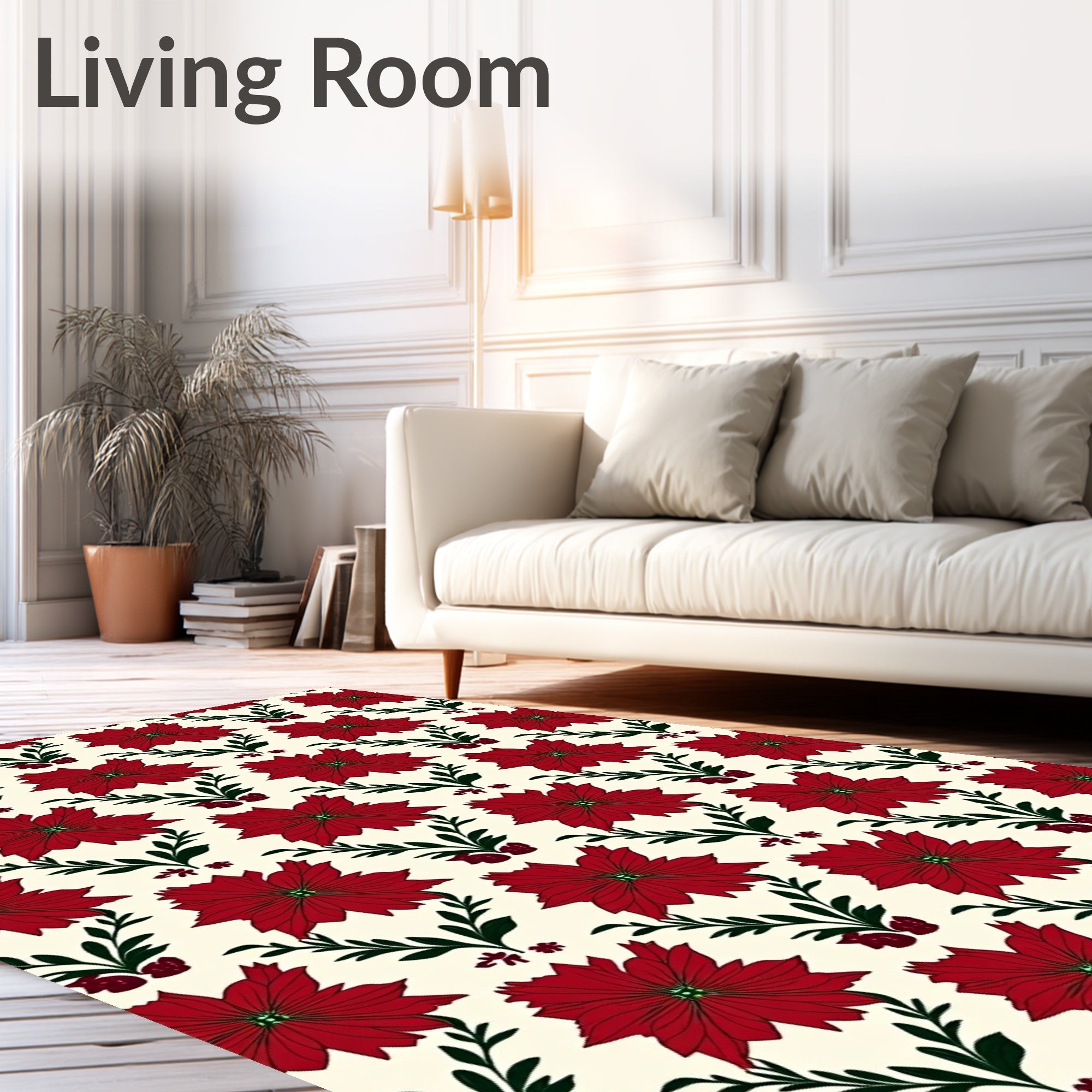Bold Red Floral Pattern Rug