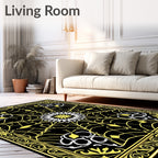 Elegant Yellow Black Floral Web Rug