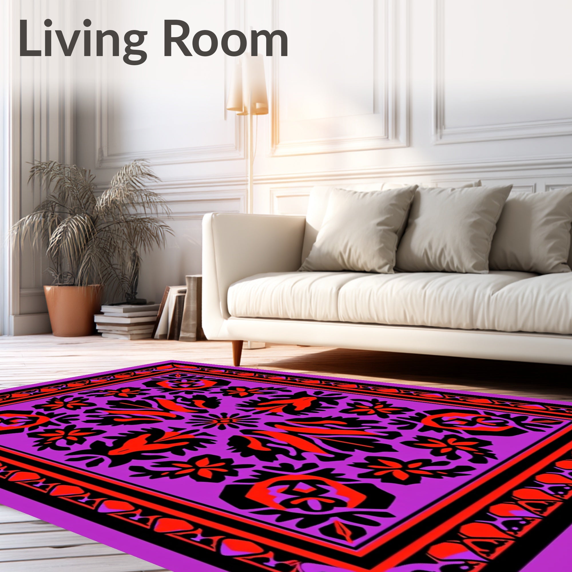 Vibrant Floral Bordered Medallion Pattern Rug