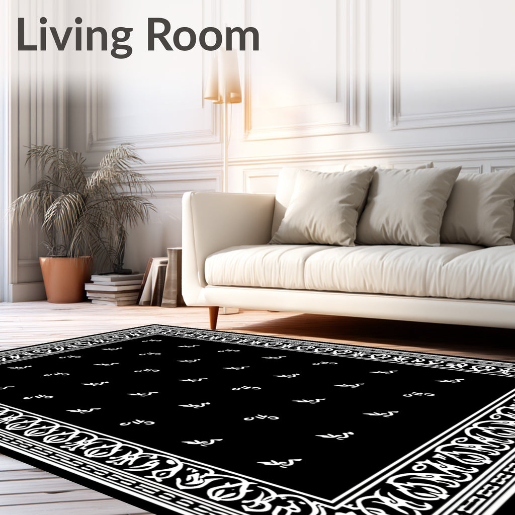 Black White Ornate Paisley Bandana Rug