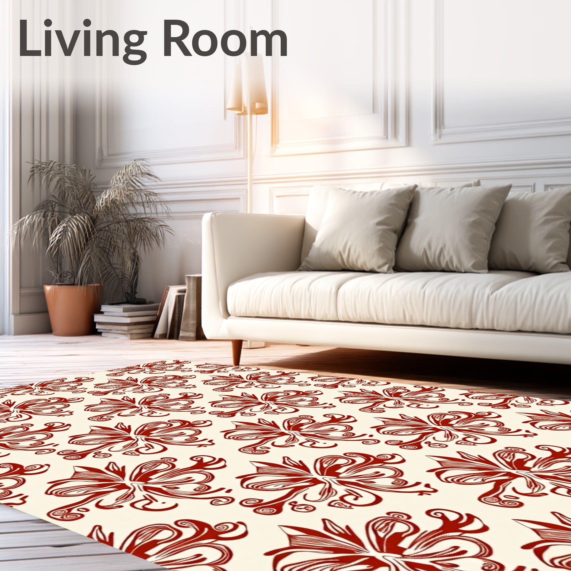 Ornate Floral Swirl Red Pattern Rug