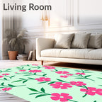 Pink Flower Branch Pattern Rug