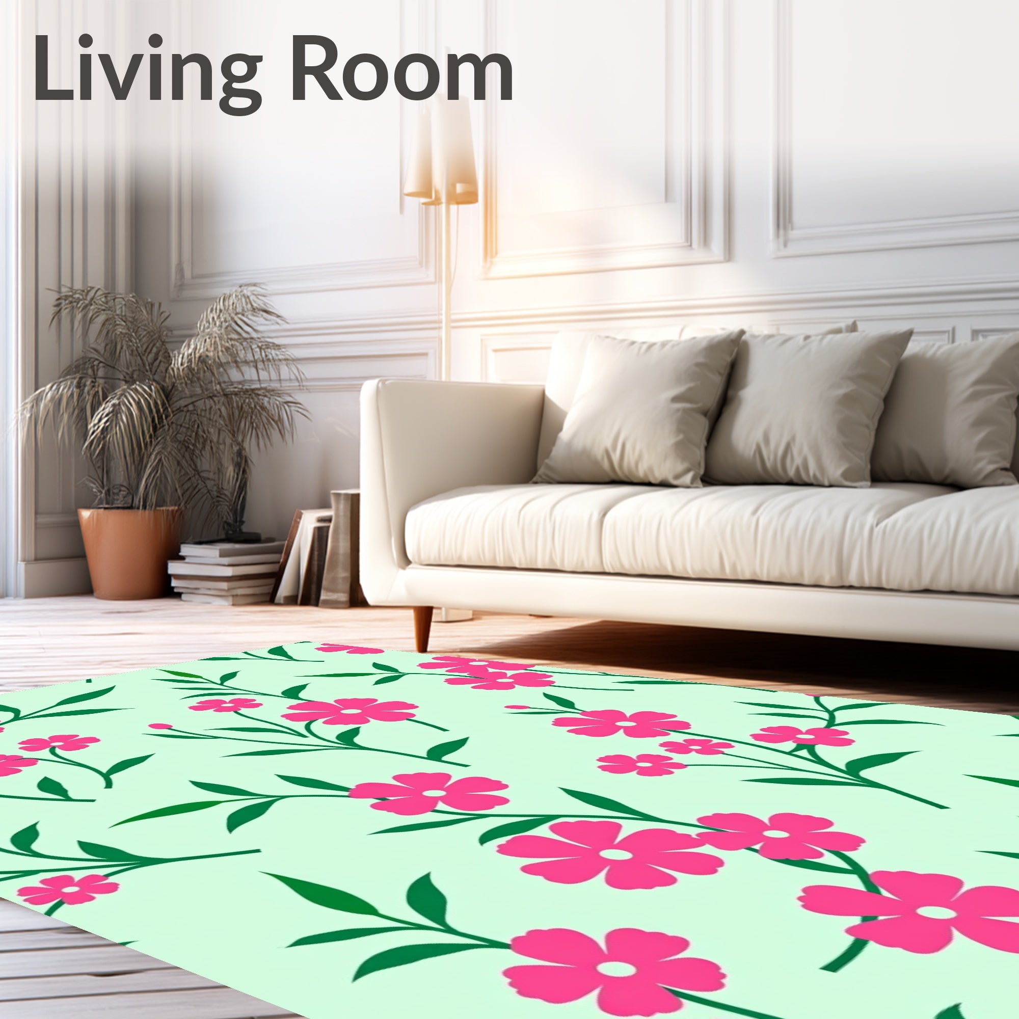 Pink Flower Branch Pattern Rug