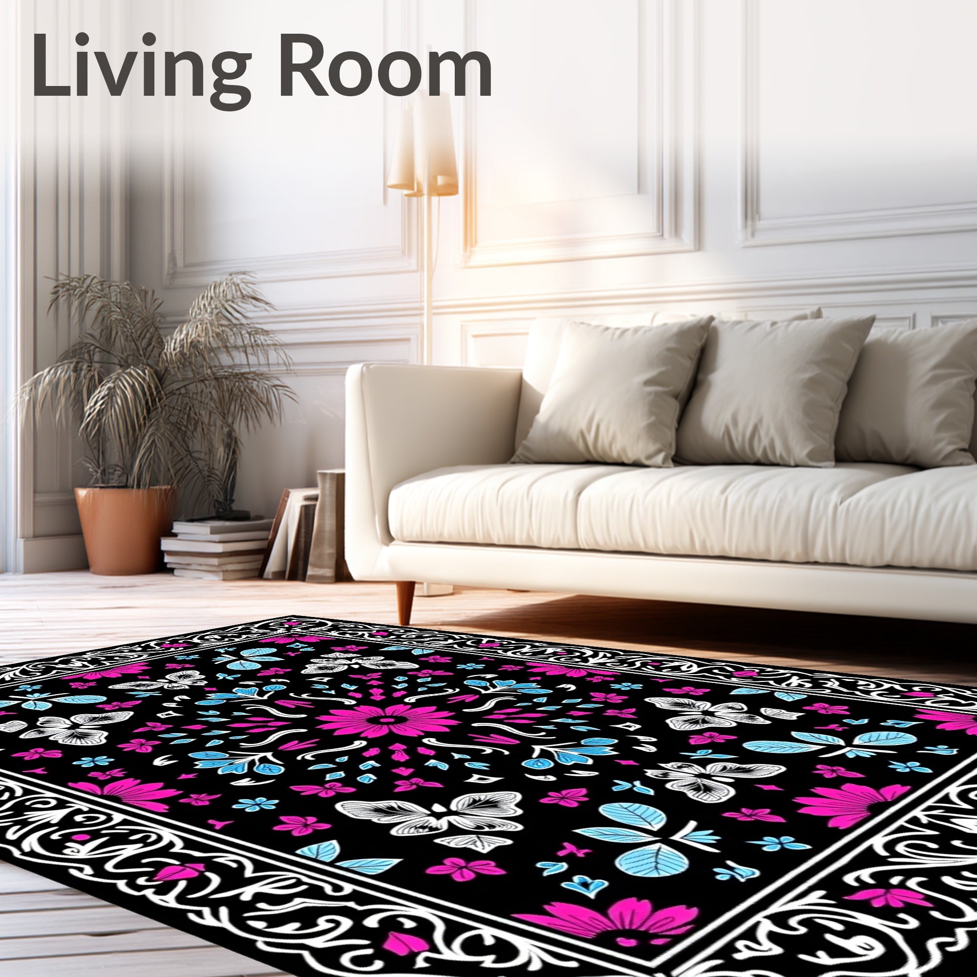 Bold Floral Butterfly Patterned Rug